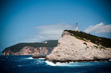A lighthouse at the top of the rock.