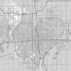 Vector map of Wichita city, Kansas. Urban grayscale poster. Road map with metropolitan city area view.