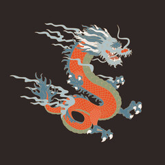 Japanese dragon illustration. Hand-drawn vector graphics for t-shirt prints and other uses.