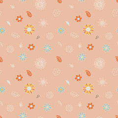 Seamless pattern with doodle style flowers. Hippie print concept. Vector illustration for textiles, covers, clothing