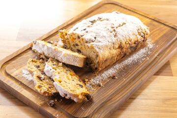 fruit cupcake on a wooden background. stollen. food concept