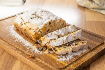 fruit cupcake on a wooden background. stollen. food concept