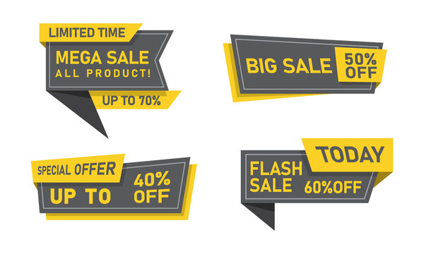 Sale banner collection, discount tag, special offer. Website stickers on white background