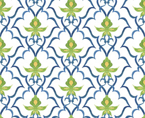 Watercolor painting seamless pattern with oriental motifs - 509426809