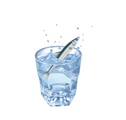 anchois , poisson, évasion, eau, en verre, boire, isolé, liquide, clapoter, froid, blanc, abattre, frais, bleu, éclaboussure, verser, bouillonner, sain, clair, transparent, fraîcheur, humide, glace