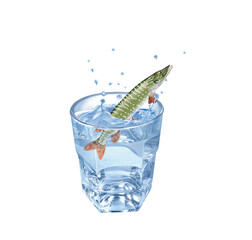 brochet , poisson, évasion, eau, en verre, boire, isolé, liquide, clapoter, froid, blanc, abattre, frais, bleu, éclaboussure, verser, bouillonner, sain, clair, transparent, fraîcheur, humide, glace