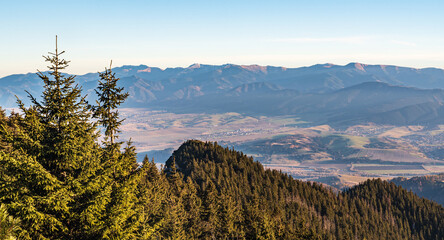 Nizke Tatry mountains from hiking trail nearr  summit of Velky Choc hill inChocske vrchy mountains in Slovakia © honza28683