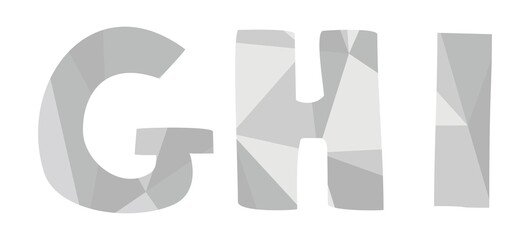 G, h, i low poly wrapping surface pastel grey alphabet letter vector set isolated on white background