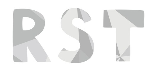 R, s, t low poly wrapping surface pastel grey alphabet letter vector set isolated on white background