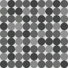 Tile vector pattern with big white, grey and black polka dots on grey background