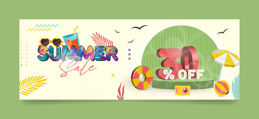Summer sale facebook cover, social media, web ad banner template for any promotion, campaign. 3d text design