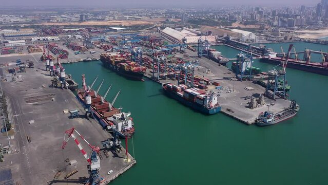 large cargo ships at Ashdod harbor, drone view

Drone view from , Israel, Ashdod,June,07,2022, freight shipping concept

