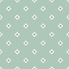 Stylized cotton flowers isolated on a mint background. Vector seamless pattern. Background with abstract tiny flowers for textiles, wallpaper, wrapping paper, web design.
