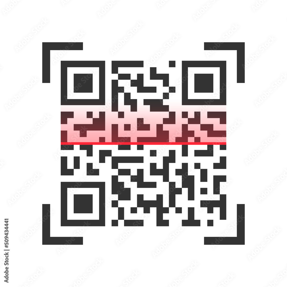 Poster qr code icon. smartphone red scanning symbol. vector isolated on white.