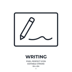 Writing concept editable stroke outline icon isolated on white background flat vector illustration. Pixel perfect. 64 x 64.