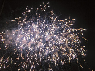 Bright, White, Festive Flashes from The Holiday Fireworks Decorated the Dark Night Sky