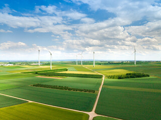 Aerial drone view of windmill in in Rheinhessen countryside, Germany