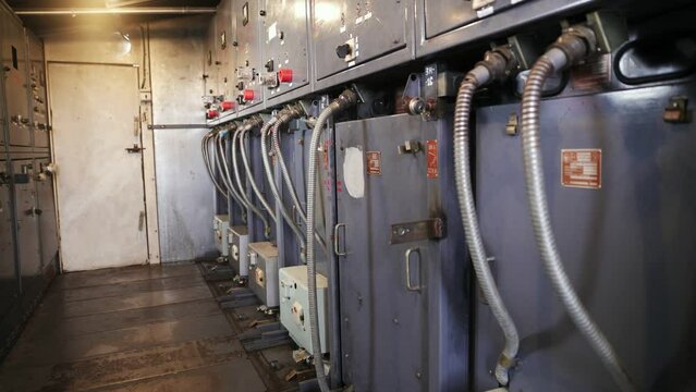 Electrical system in a power plant. Caution voltage