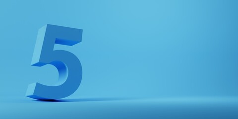 3D render of the number 5 on blue background