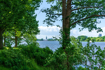 Fototapeta premium View of Hamburg over the Alster