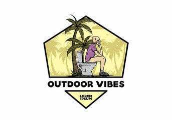 Skeleton man sit on outdoor toilet illustration