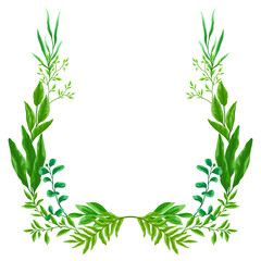 Frame with branches and green leaves. Spring or summer stylized foliage.