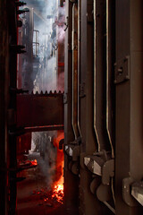 Working of coke pusher on steel works.