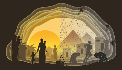 10 Plagues of Egypt. Flies. Bible story. Paper art. Abstract, illustration, minimalism. Digital Art. - 509444009