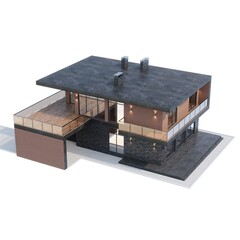 3d render of a modern house with a flat roof