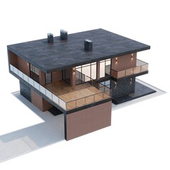 3d render of a modern house with a flat roof