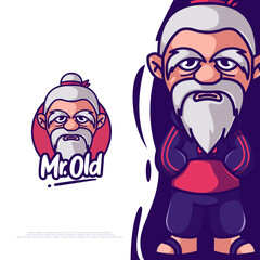 old man logo illustration. flat cartoon style.