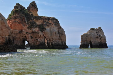 Fototapeta na wymiar Seastacks and cliffs-easternmost end Praia da Prainha Beach. Alvor Portimao-Portugal-304