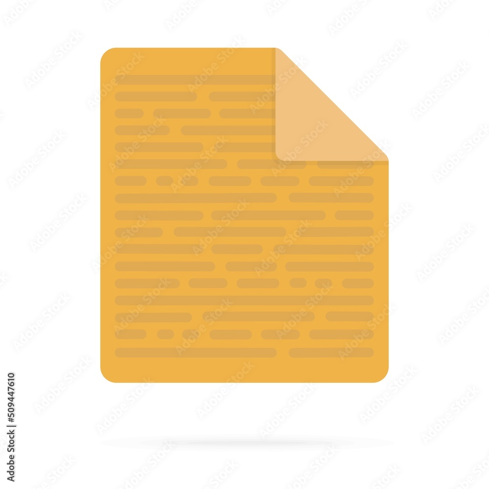Aufkleber yellow file with curved corner and lines of text on it on a white background. flat design illustrati