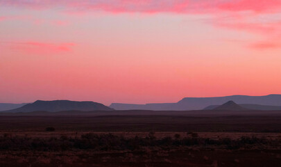 Sunset over the Tankwa Karoo National Park from the Tanqua guesthouse.
