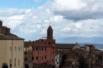 View on houses and walls of old town Montepulciano, Tuscany, Italy