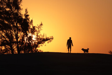 Fototapeta na wymiar silhouette of a person running on the beach