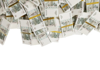 Stack Russian cash or banknotes of Rusia rubles scattered on a white background isolated The concept of Economic, Finance, Background, news, social media and texture of money 3d Rendering 10 Ruble