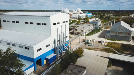 Top view of production building or warehouse. Stock footage. Modern building for industrial production or storage as warehouse