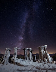 Tufas at Mono Lake in California at night with Milky Way