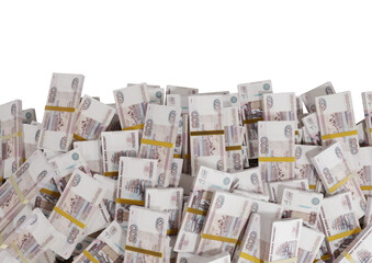 Stack Russian cash or banknotes of Rusia rubles scattered on a white background isolated The concept of Economic, Finance, Background, news, social media and texture of money 3d Rendering 500 Ruble.