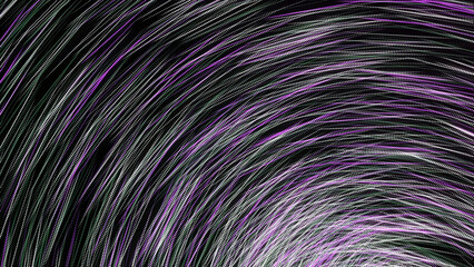 Lines curl into tunnel. Animation. Strokes are woven into swirling tunnel on black background. Dizzying view of part of rotating tunnel