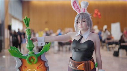 Cute Battle Bunny River from League of Legends game cosplay at comic con