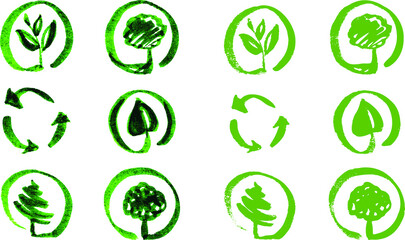 Hand sketch eco symbols. Vector illustration.