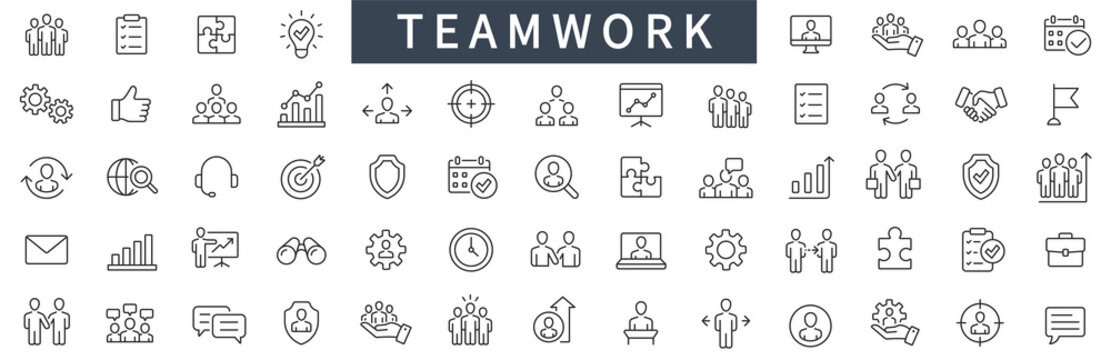 Teamwork and Business people icons set. Teamwork thin line icon collection. Business icons. Vector illustration