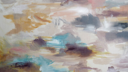 Modern art. Closeup view of an expressive painting with beautiful brushwork texture and colors.     