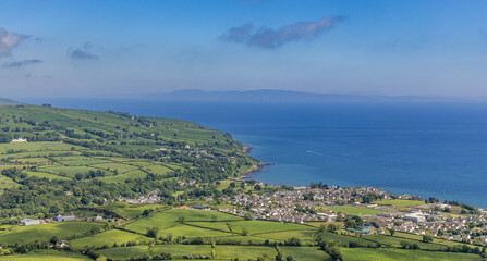 Fototapeta na wymiar Cushendall, Causeway Coastal Route, Red Bay, Glenballyeamon, Glens of Antrim, Northern Ireland, a view over to the Mull of Kintyre in Scotland 