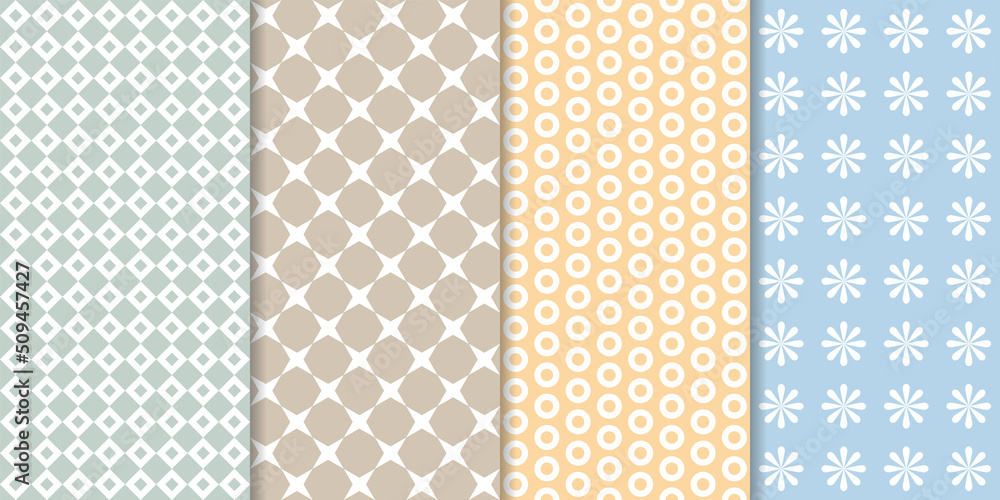 Wall mural set of minimal geometric texture seamless patterns. repeating simple geometrical shapes backgrounds.