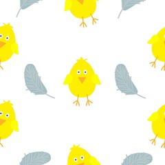 seamless  pattern. Doodle drawing, chicken doodle. Simple vector illustration of chicken with lines. Cute pattern with chick and feather