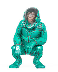 chimpanzee astronaut is sitting in white background
