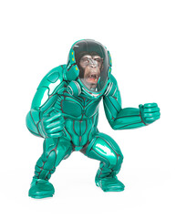 chimpanzee astronaut is angry in white background